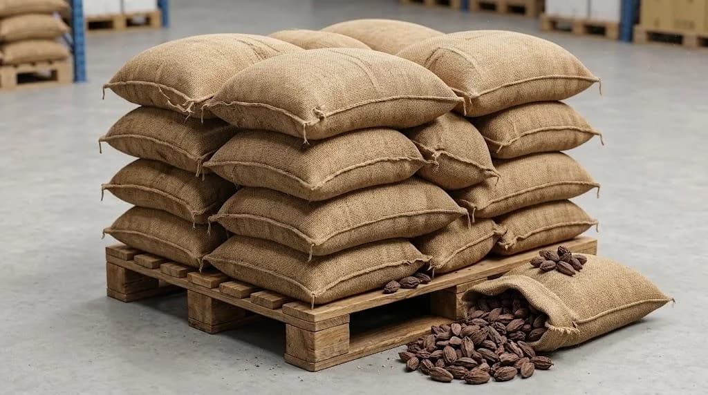 Shrink-wrapped export pallet of 20 x 25kg black cardamom sacks